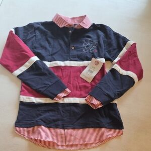 Kids Navy and Red Striped Button Down‎ Shirt